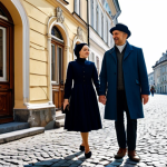 **Prompt 1: Lviv Old Town Charm**
    A man and a woman, both fully clothed in modest, smart casual travel attire, walking along a cobblestone street in Lviv's historic Old Town. They are admiring the ornate Baroque architecture of a charming cafe building in the foreground. The scene is bathed in warm, inviting sunlight. The background features other well-preserved historic buildings, and a subtle hint of street artists in the distance. Safe for work, appropriate content, fully clothed, modest clothing, appropriate attire, professional dress, perfect anatomy, correct proportions, natural pose, well-formed hands, proper finger count, natural body proportions, professional photography, high quality, family-friendly.