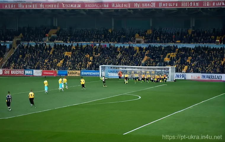 우크라이나 축구 리그 - **Prompt 1: The Resilient Match Interruption**
"A wide shot of a Ukrainian Premier League footba...