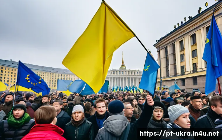 유로마이단 혁명 배경 - A large, diverse crowd of Ukrainian protesters gathered in Kyiv's Maidan Nezalezhnosti square during...