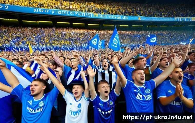 우크라이나 스포츠 인기 종목 - A vibrant scene inside a packed Dynamo Kiev football stadium during a lively match day in Ukraine, s...