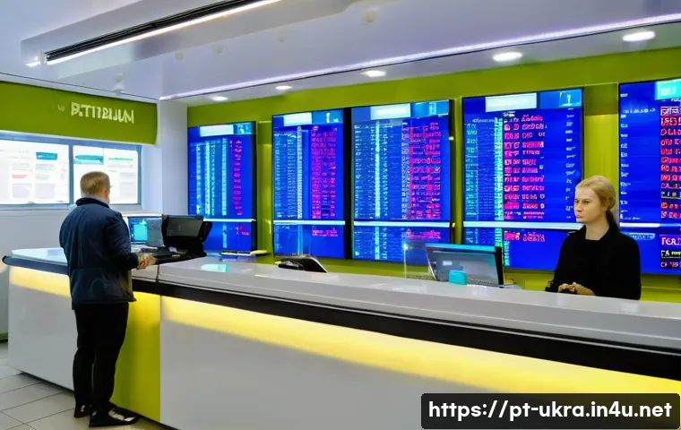 우크라이나 환전 방법 - A bustling Ukrainian currency exchange office in Kyiv, showing authorized exchange houses with clear...