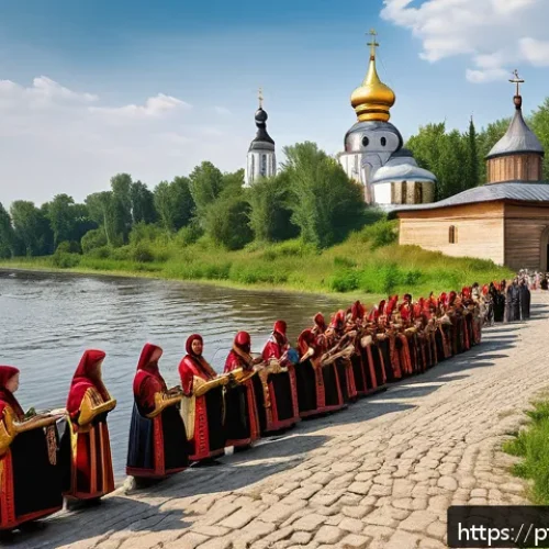 Home 33 우크라이나 독립 역사 - A vibrant historical scene depicting the early medieval state of Kyivan Rus in the 10th century, sho...