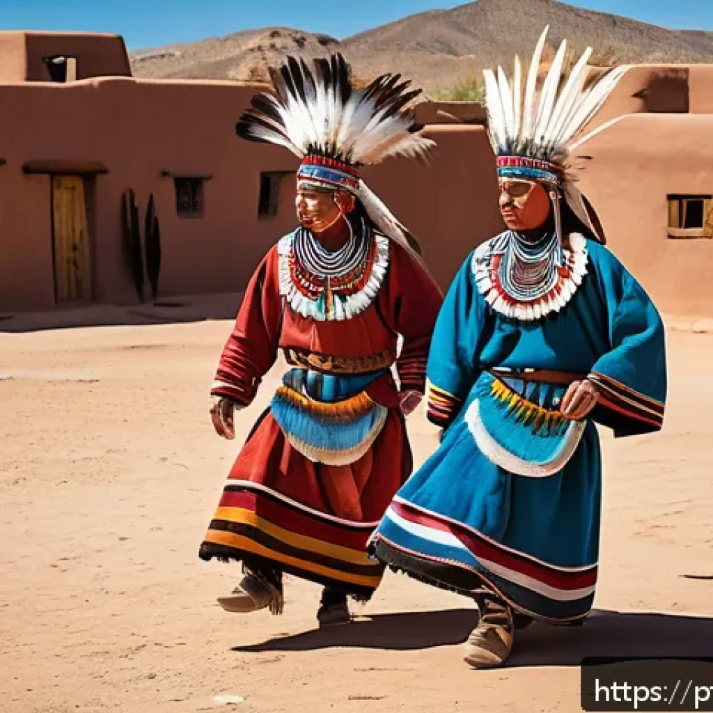 홉탁 문화 - A vibrant outdoor Hopi ceremonial dance scene during the Powamuya Festival at the end of winter, fea...