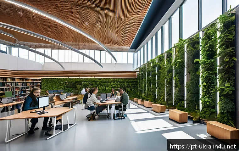우크라이나 대학 순위 - A modern Ukrainian university campus featuring advanced digital infrastructure: sleek, spacious stud...