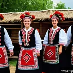 Home 18 우크라이나 민족 구성 - A vibrant Ukrainian folk festival scene in a rural western village, featuring groups of young people...